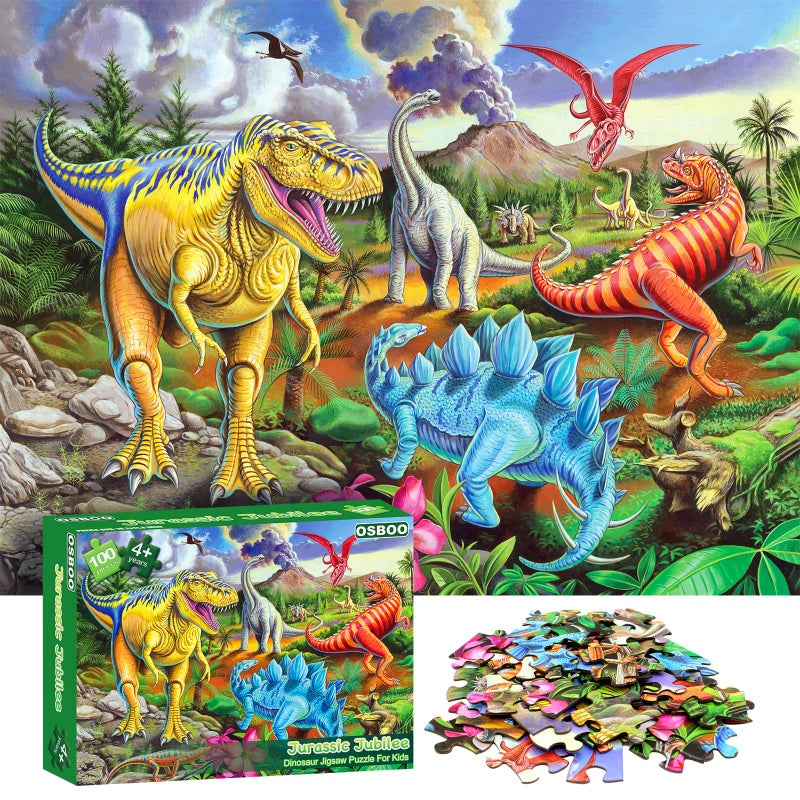 OSBOO Puzzles for Kids Ages 4-8  6-8  8-10  Kids Puzzles 100 Piece Big Dinosaur Floor Jigsaw Puzzle for Kids Children Educational Puzzles Toys for Young Boys and Girls - Image 1
